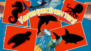 Теңіз жануарлары мен КӨЛЕҢКЕСІН ТАП ойыны / Морские обитатели/ Морские животные/ Силуэт животных