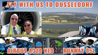 DUSSELDORF (DUS): Airbus 320 NEO | Scenic approach, landing Rwy 05L | Cockpit + pilots + instruments