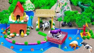 DIY Farm Diorama with mini house contruction rescue animals | mini Wooden bridge | water pump #39