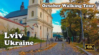 Lviv, Ukraine. An Autumn October Walking Tour. Square "Na Valah" 2023 [4k video walk]