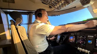 Cockpit view,  BOEING 747-400 LAND . Close look at CAPTAIN  inputs into the flight controls✈