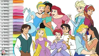 Disney Princess Coloring Book Compilation Ariel Eric Rapunzel Flynn Jasmine Pocahontas Elsa Anna