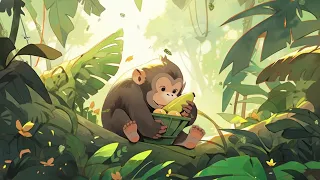 Little Monkey eating Banana in the forest 🐵 [ Chilling Music ] 🌳 Study/Work/Calm