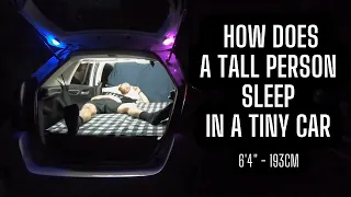 How Does A Tall Person Sleep In A Tiny Car - Van Life in a Honda Fit - Tiny Car Camper - Honda Jazz