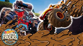 Hot Wheels Monster Trucks are Challenged by the Epic Mudslide Course! | Hot Wheels