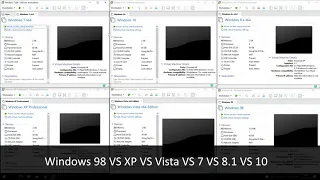 Windows 98 Vs XP Vs Vista Vs 7 VS 8 1 Vs 10