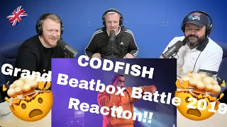 CODFISH | Grand Beatbox Battle 2019 | Solo Elimination REACTION!! | OFFICE BLOKES REACT!!