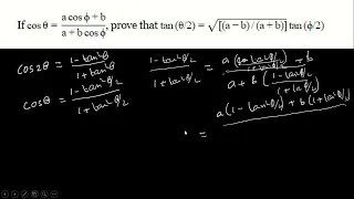 If cos theta=(a cosphi+b)/(a+bcosphi) then tan(theta/2)/tan(phi/2)=