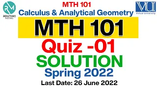 MTH 101 Quiz 1 2022 Solution Spring Semester | Calculus & Analytical Geometry | mth101 quiz1 2022