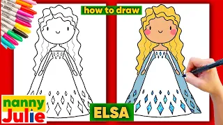 VERY EASY drawing kids lesson | How to draw ELSA from FROZEN in white dress | Nanny Julie