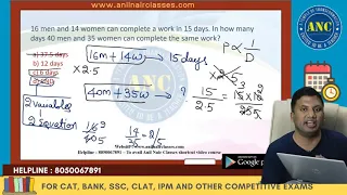 Time and Work (  Men/Women AND Problems)  Shortcut | CAT, Bank, SSC, Placements | Anil Nair Classes