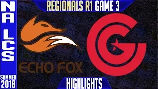FOX vs CG Highlights Game 3 | NA LCS Regional's Round 1 Summer 2018 | Echo Fox vs Clutch Gaming G3