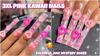 3XL PINK HEART KAWAII POLYGEL NAILS | EXTENDO POLYGEL APPLICATION | COLORFUL JULY NAIL ART BOX