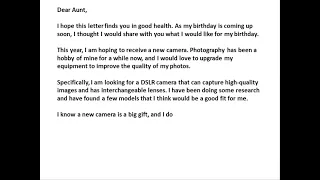 Write a letter to your aunt telling her what you want for your birthday #letter