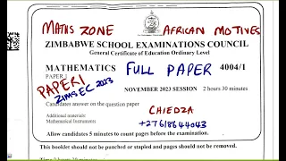 O'level Mathematics NOVEMBER 2023 PAPER 1 ZIMSEC @mathszoneafricanmotives