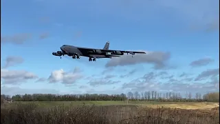 RAF Fairford USAF B52 Arrival during Storm Eunice