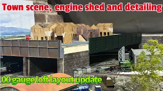 Model Railway layout update - Town scene, engine shed and detailing