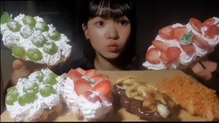 샤인머스캣, 딸기, 누텔라, 브라운 치즈 4종 크로플 먹방🥐CROISSANT WAFFLES MUKBANG LATTE :: ASMR KOREAN EATING SOUNDS