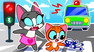 🔴🟢 Baby Cat Learns How To Cross The Street  🟢🔴 Kids Safety Tips for Crossing the Street 😊 Purr-Purr