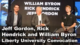 Jeff Gordon, Rick Hendrick and William Byron - Liberty University Convocation 2017