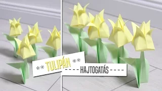 Tulipán hajtogatás: Origami papír tulipán DIY - OszlánszkiART