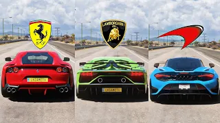 FH5 Drag Race - Ferrari 812 Superfast Vs Aventador Svj Vs Mclaren 765LT