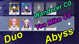 Duo Wanderer C0 & xingqiu C6 & yea Miko C0 Bennett C5 Spiral abyss floor 12 Genshin imapct