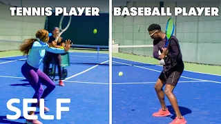 Baseball Players Try To Keep Up With Tennis Players | SELF