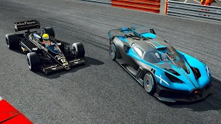 Bugatti Bolide vs Lotus 98T Ayrton Senna at Monaco GP