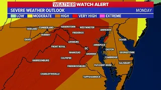 Monday's severe weather risk is greatest threat issued by Storm Prediction Center for DMV in a decad