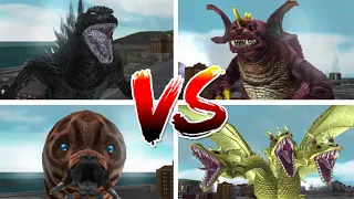 Godzilla vs Baragon vs Mothra vs King Ghidorah - GMK FFA (CPU Fights) | Godzilla Unleashed: OR