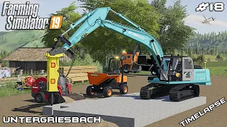 Removing foundations with KOBELCO | Lawn Care on Untergriesbach | Farming Simulator 19 | Episode 18