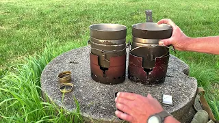 trangia spirit burners civilian vs army burner. Fastest of the two! Swedish M40 mess kits x2