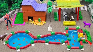 DIY tractor Farm Diorama with house for cow, pig, fish pond | how to plant a carrots garden P5