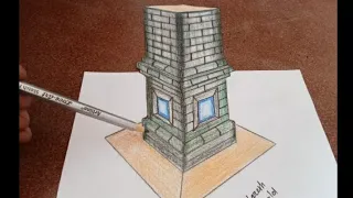 3D Drawing Bricks Pillar On Paper, Easy Step by Step for beginners #3d #brick #pillar
