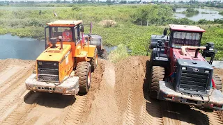 Largest Capacity Sand Filling Up Project Huge Dump Truck And Wheel Loader Moving Unloading Sand