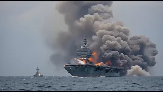 Today's Tragedy! Russian Aircraft Carrier Carrying 40 K-52 Helicopters Bombarded by US F-35s