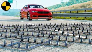 Cars vs Police Spikes 😱 BeamNG.Drive