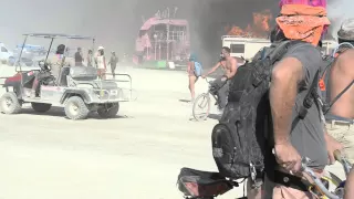 Flaming RV at Burning Man 2015