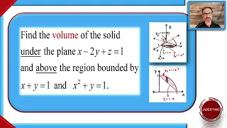 Find the Volume of the solid under the plane x-2y+z=1 above the region bounded by x+y=1 and x^2+y=1.