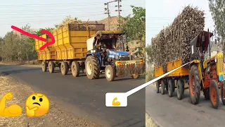 Hindustan 80 hp and New Holland 5500 Tractor pulling Loaded Sugar cane Trolley | Sugar cane load