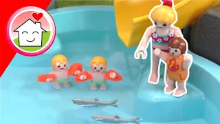 Playmobil Familie Hauser - Fische im Pool - Aquapark Geschichte mit Anna und Lena