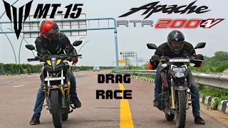 TVS Apache RTR 200 4V VS Yamaha MT15 Drag Race