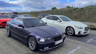 The hooligan on the BMW E36 turbo gave a SPACATION! Race against Subaru, Mustang, Infiniti