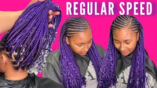 REGULAR SPEED| Purple Side Part Bohemian Feed In Braids + Knotless Box Braids