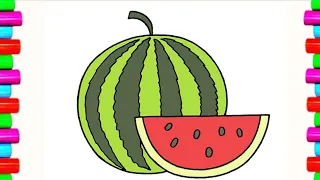 HOW TO DRAW A WATERMELON SLICE EASILY // EASY KIDS DRAWING TUTORIAL// WATERMELON DRAWING  |