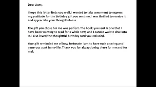 Write a letter to your aunt thanking her for the birthday gift #letter