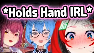 Marine and Suisei Hold Bae's Hand IRL and Makes Her Squeal【Hololive】