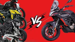 VOGE 300 DS VS BENELLI TRK 251 VS DOMINAR 400 VS HIMALAYAN 400 VS V STROM 250 SX - FICHA TECNICA