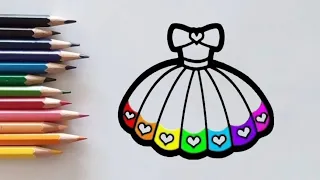 How to draw beautiful and easy dress / draw and coloring rainbow dress / easy drawing for children